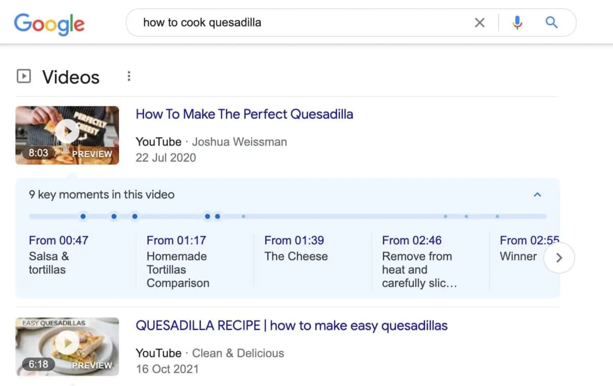 Quesadilla search results